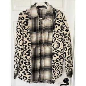 Mazik Women's Small Button Up Jacket Flannel Corduroy Plaid Leopard Print NWOT